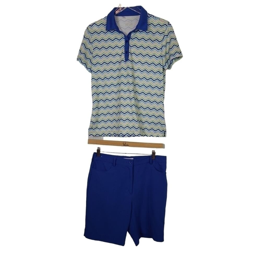 Monterey Club SZ M / 10 Golf Polo & Shorts Set Dry Swing Blue Multicolor Chevron